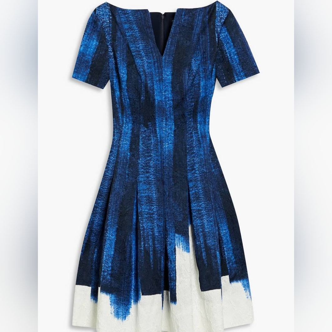 $2,390 Oscar De La Renta Blue White Midi Day Dress Us 8